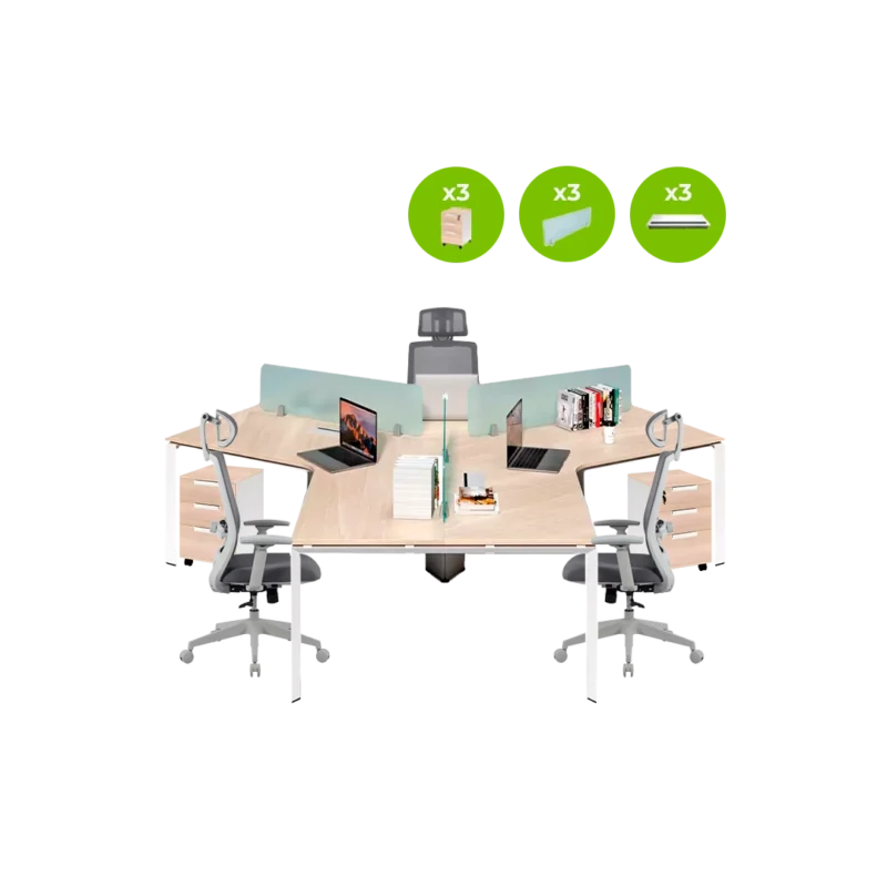 Combo muebles de Oficina: Estación de Trabajo para 3 personas